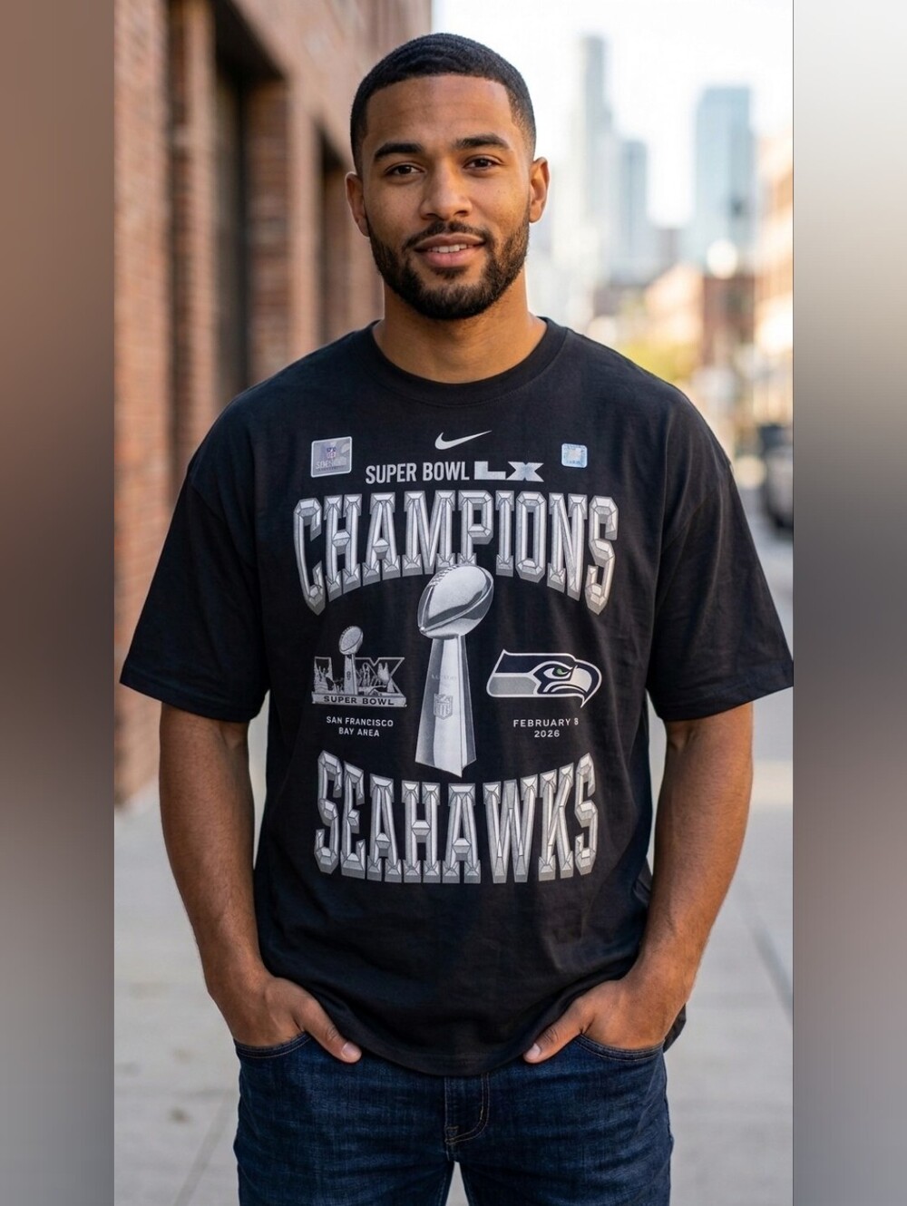 336. NWOT - Nike 2026 Seahawks Super Bowl LX Champions T-Shirt
